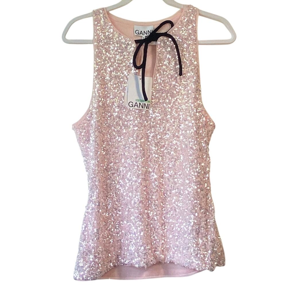 Ganni 3D Sequins Top Mauve Chalk - Picture 7 of 13